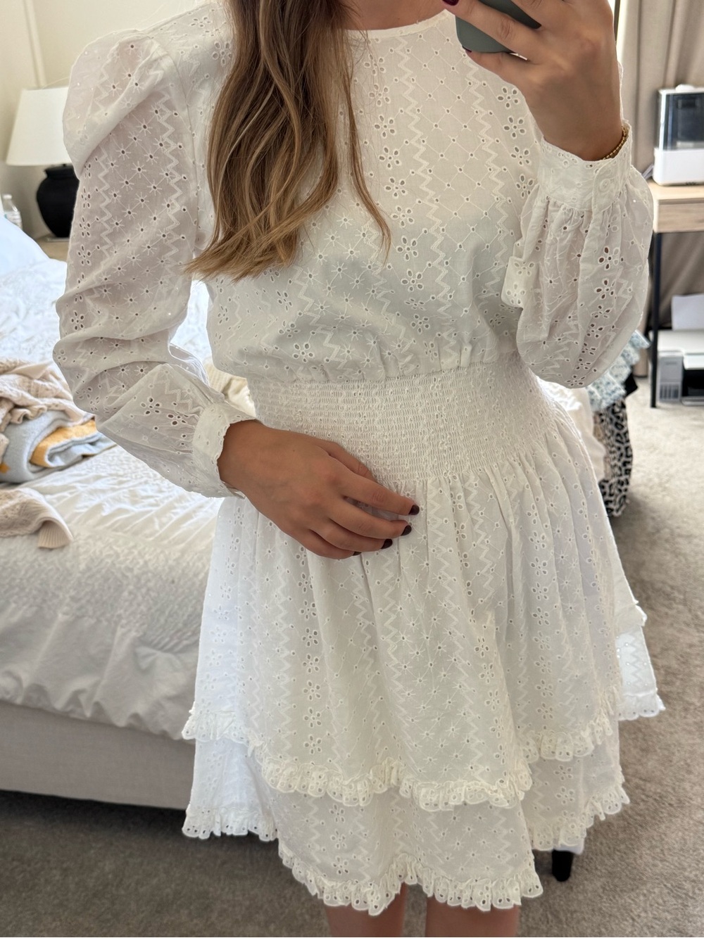 Splendid White Eyelet Smocked Waist Mini Dress